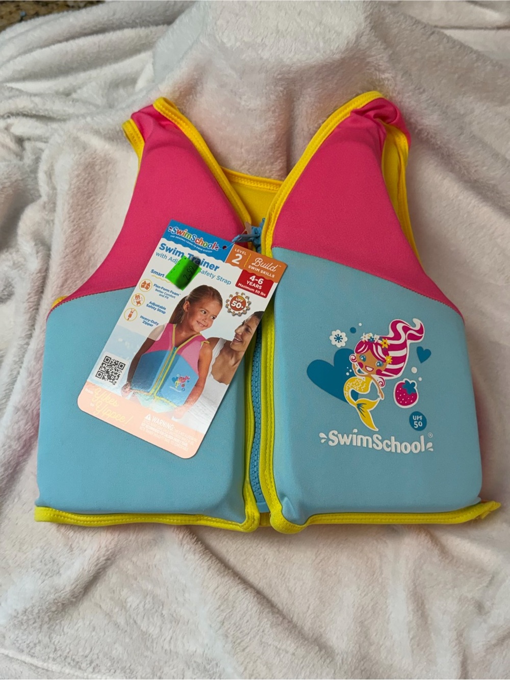 Kids Swim Trainer Vest in Pink & Light Blue — Front-Zip Trainer